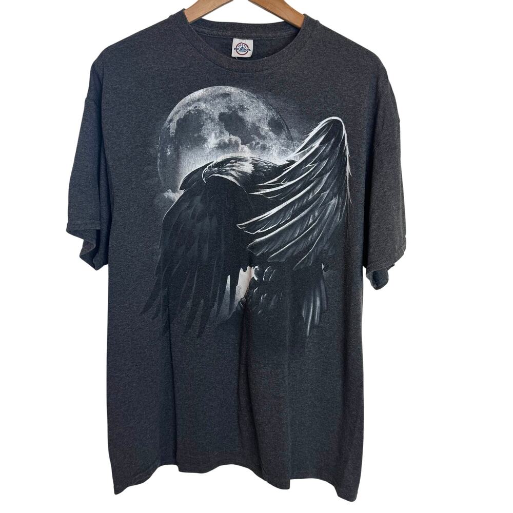 Vintage 90s Bald Eagle Moon Graphic T-Shirt Gray Mens Large Nature Wildlife Tee